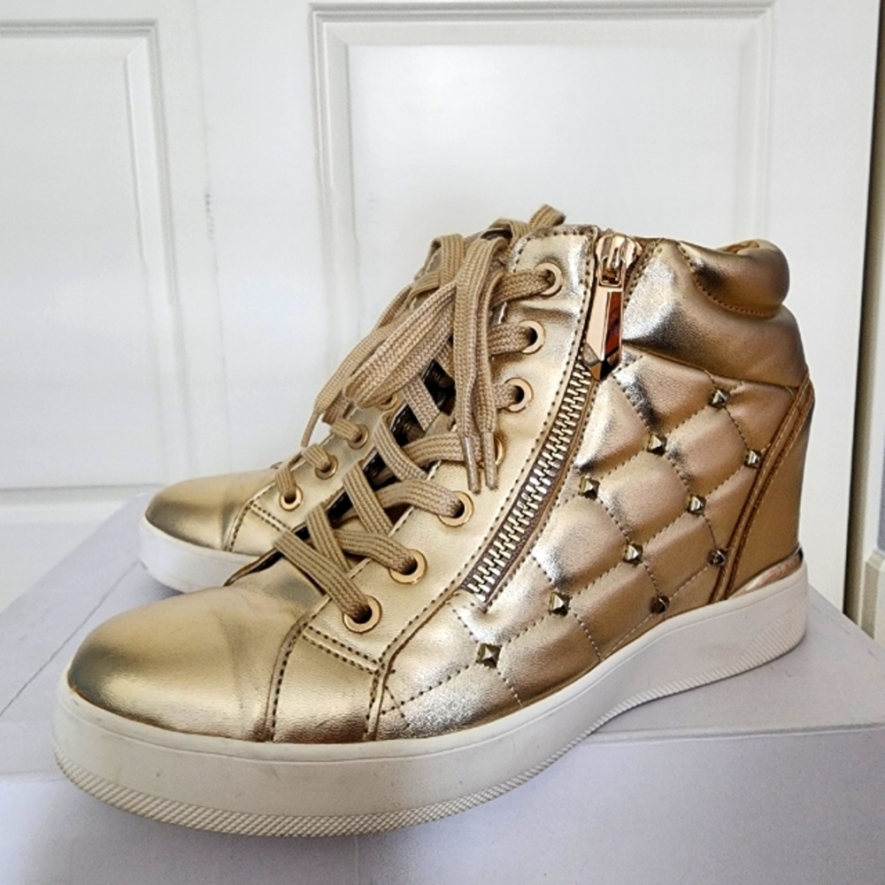 Aldo Gold Quilted High-Top Sneakers